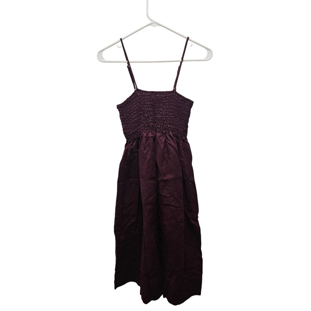 Mossimo 100% Linen Smocked Midi Dress Burgundy Wine Cottagecore Boho XXL